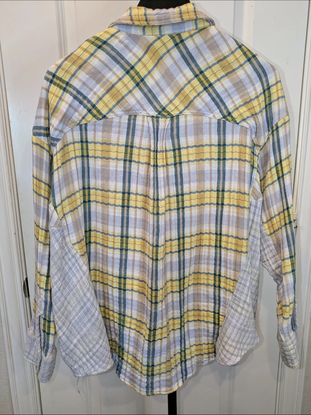 Free People Plaid Cotton Gauze Button Front Oversized Dolman Shirt No Size Tag